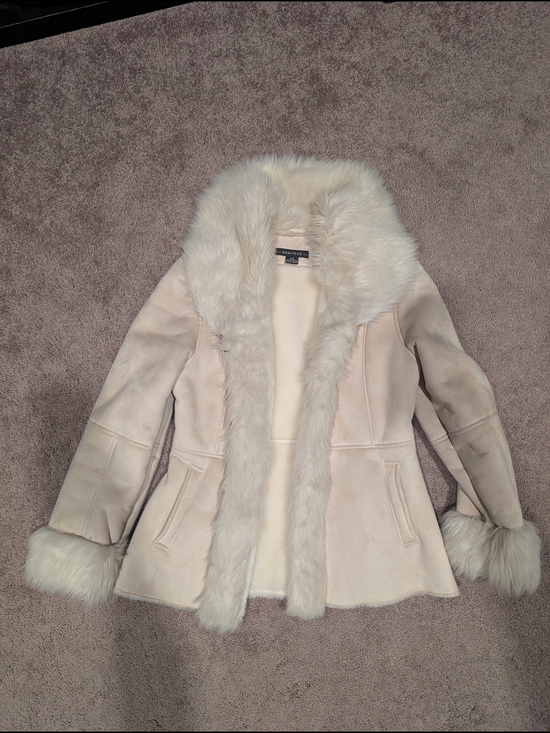 Rampage Jackets & Blazers - Rampage Cream Faux-Shearling Trench Coat with Fur Trim